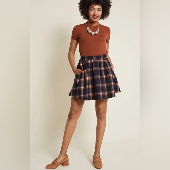 Modcloth Dresses & Skirts - Blue, Orange, and White Plaid Mini Skirt- Modcloth
